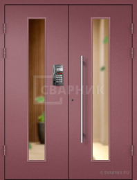 Двустворчатая подъездная дверь со стеклом ПД-64